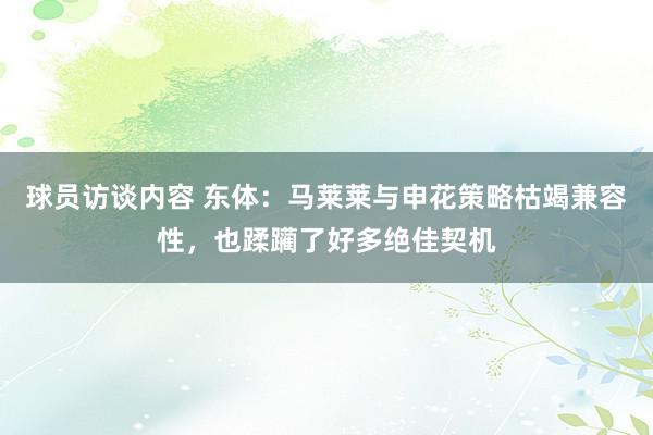 球员访谈内容 东体：马莱莱与申花策略枯竭兼容性，也蹂躏了好多绝佳契机