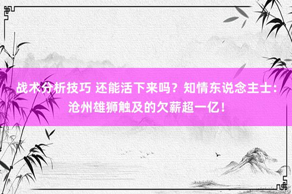 战术分析技巧 还能活下来吗？知情东说念主士：沧州雄狮触及的欠薪超一亿！